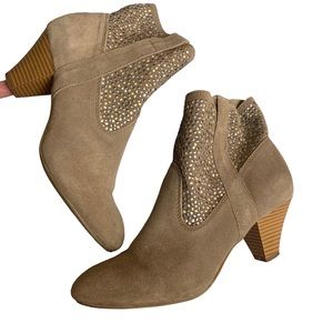 American Eagle Beaded Suede Leather Ankle Booties Western Boho Taupe Size 8